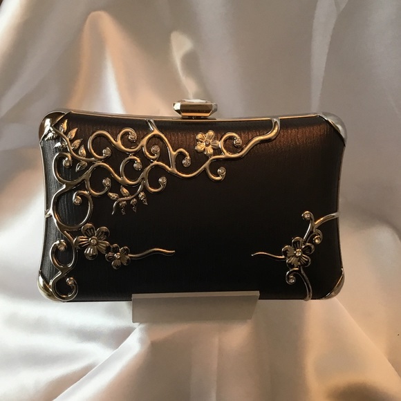 Fabulous Dark Grey Silver Scroll Detail Evening Bag - Picture 5 of 14